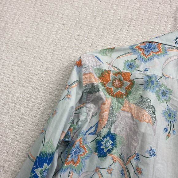 Etro Men's Powder Blue Japanese Style Floral Tropical AOP Button-Up Shirt Sz 38 - Picture 12 of 13
